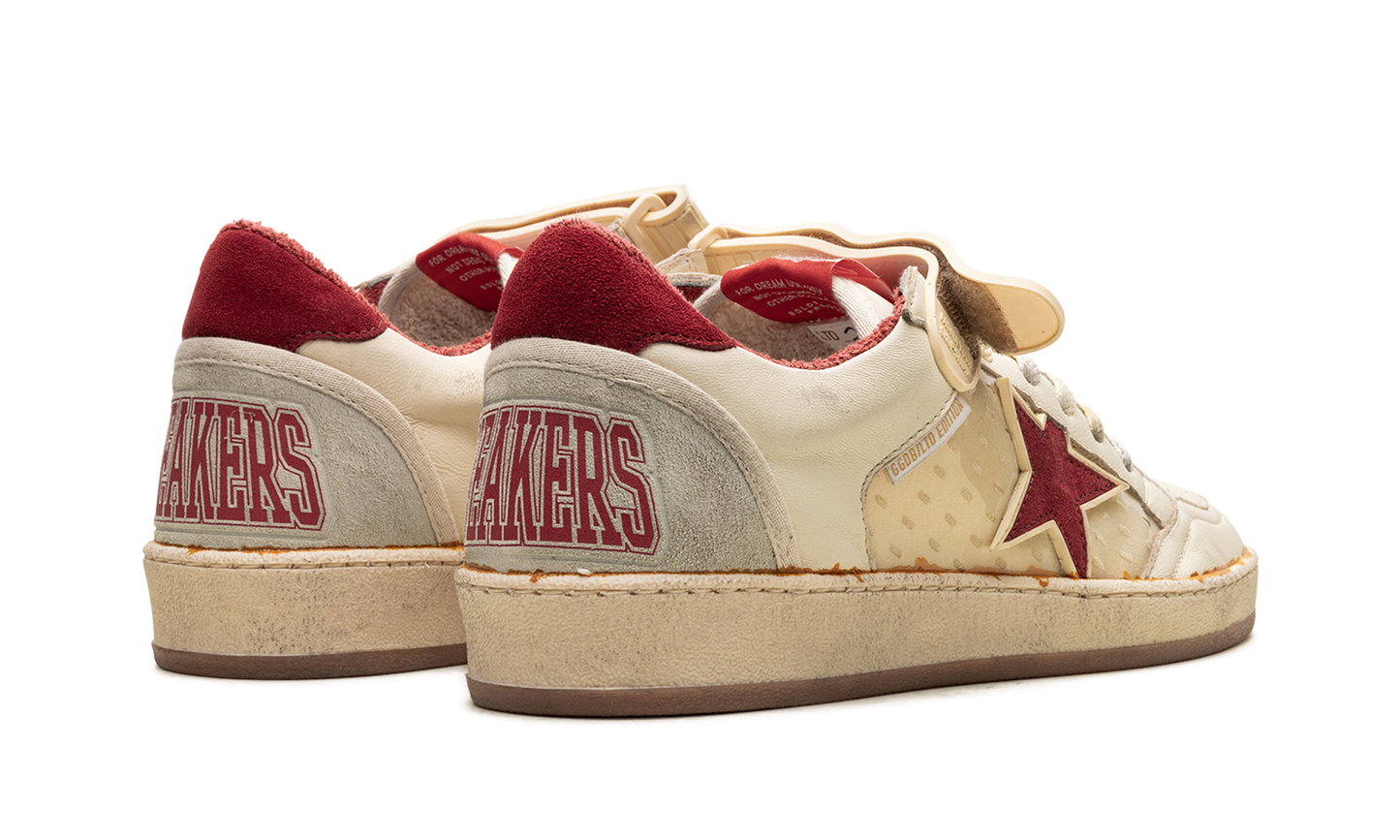 BALL STAR WITH STRAP NAPPA AND PVC UPPER SUEDE STAR SPUR AND HEEL "WHITE ICE RED PVC"