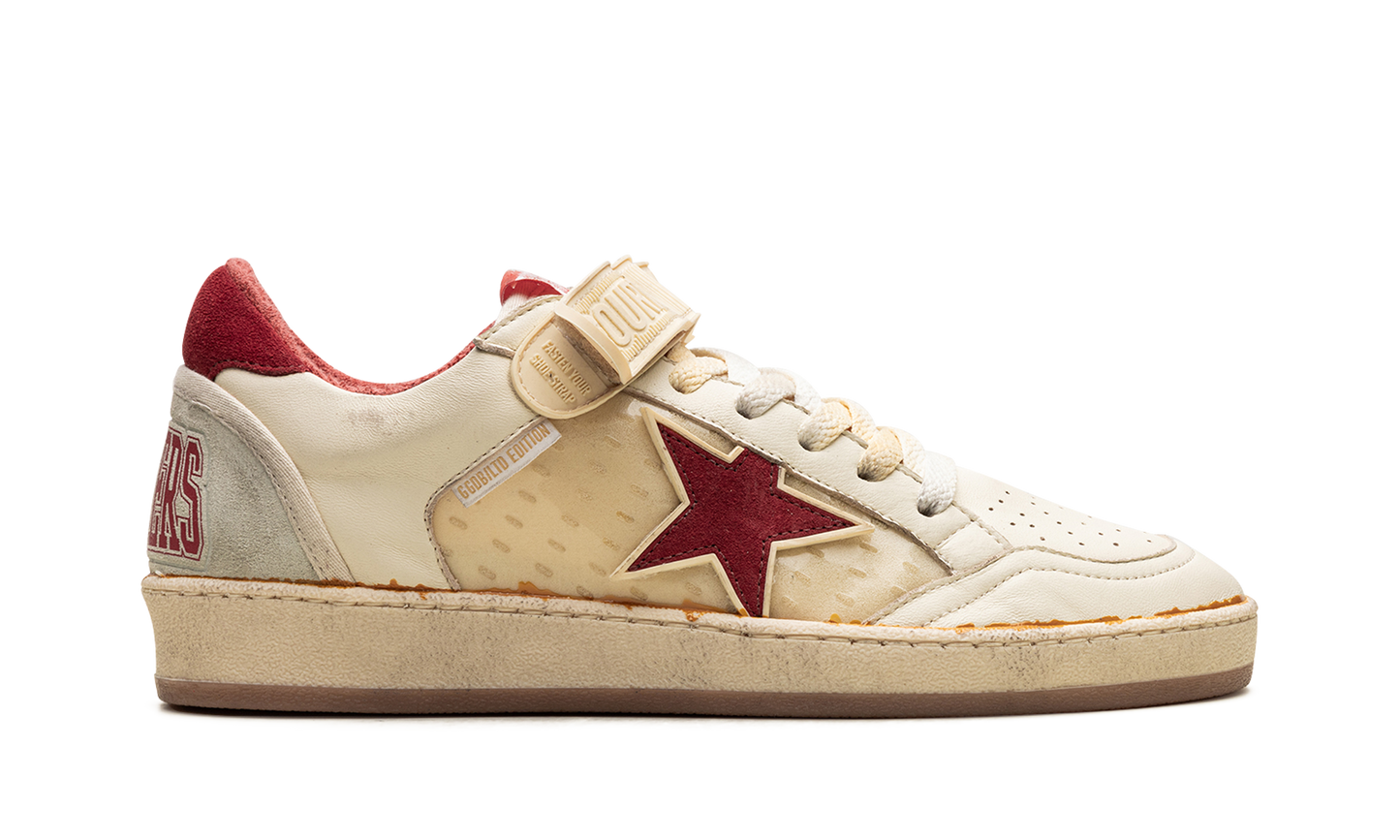 BALL STAR WITH STRAP NAPPA AND PVC UPPER SUEDE STAR SPUR AND HEEL "WHITE ICE RED PVC"